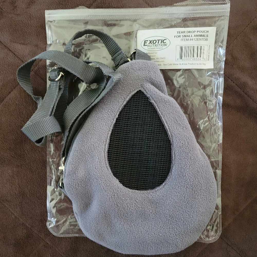 BRAND NEW Exotic Nutrition Small Animal Grey Tear Drop Carry Pouch with strap